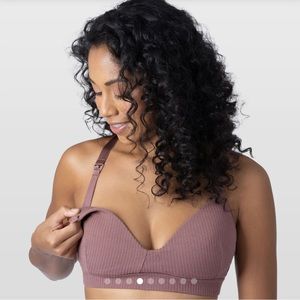 Kindred Bravely Ribbed Signature Cotton Nursing & Maternity Bra Mauve Sz M New